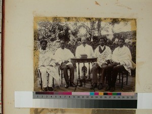 Medical Mission Academy. Dr. Thesen with four Malagasy graduates, Antananarivo, Madagascar, ca.1895