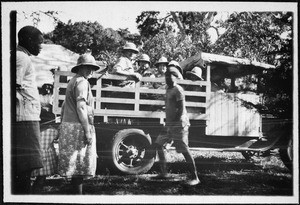 Travel party at a truck, Arusha, Tanzania, 1929