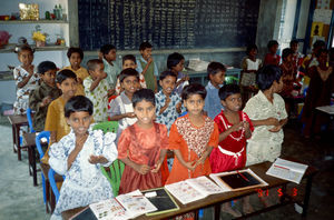 Schoolchildren in Nellikuppam Primary School, Arcot, India