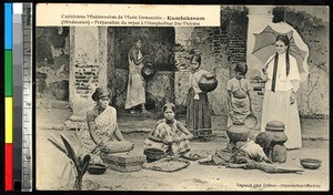 Women and girls preparing a meal, Kumbakonam, India, ca.1920-1940