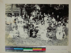Queen Ranavalona III with guests in her garden, Mahazoarivo, Antananarivo, Madagascar, 1896