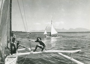 Outrigger canoes in the bay of Moorea