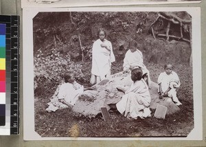 Group of girls playing outdoors, Madagascar, ca. 1913