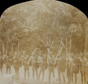 Tribe in hunting dress, Congo, ca. 1900-1915