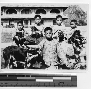 Boys with animals at the Dongan Mission, China, 1932