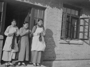 Blind Home in Mukden. Three of the big blind girls. 1921