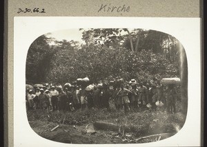 Christians from Kumase assemble before the procession into Nyinaheng