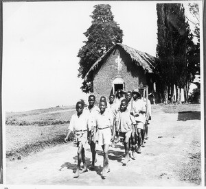 Boys walking from church to work, Gonja, Tanzania, ca.1927-1938