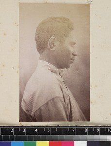 Profile portrait of indigenous teacher, Papua New Guinea, ca.1890