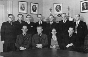 DMS Board hall in Hellerup. Nordic secretary meeting in February 1947. Standing on the far left