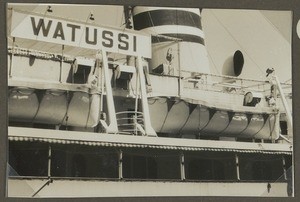 Lifeboat on board of a steamboat, ca.1930-1940