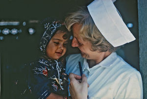 Missionary nurse Signe Jung at the American Mission Hospital in Muscat, Oman, 1968