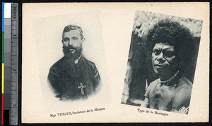 Founder of the mission and an indigenous man, Papua New Guinea, ca.1900-1930