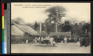 Catholic father conducting Mass before uniformed soldiers, Congo, ca.1920-1940