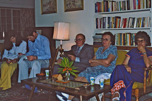 Missionary gathering in Oman, The Middle East, ca. 1977-79. Mary Sanggaard (right), Catherine a