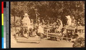 Girls working on handicrafts, Rwanda, ca.1920-1940