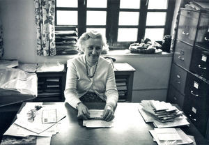 Kathmandu, Nepal, March 1985. Personnel Secretary of UMN, Betty Young at her office