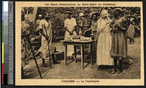 Missionary sister administers a vaccination, Yaounde, Cameroon, ca.1920-1940