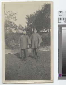 Two Chinese girls in coat and trousers, China, ca.1888-1929