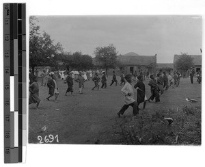 Physical exercises of schoolboys in Silo, South Africa East