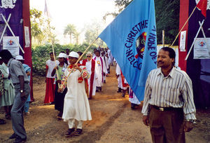 Nordindien. Fra 50 års jubilæum i NELC, november 2000. Jubilæums procession i Dumka. Bemærk provst Lis Rechendorff midt i billedet