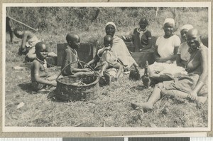 Fruit sellers at the hospital, Chogoria, Kenya, ca.1940