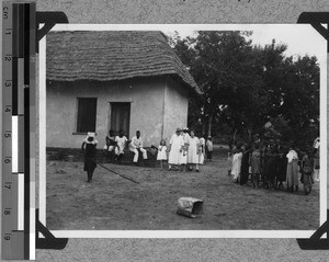 Playing a game at the school party, Usoke, Unyamwezi, Tanzania