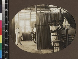 Printers inside mission press, Beru, Kiribati, 1913-1914
