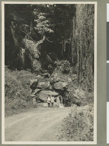 Two boys at a waterfall, Eastern province, Kenya, 1939