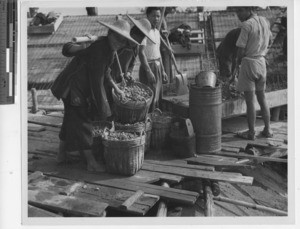 Making a concrete road at Henan, China, 1949