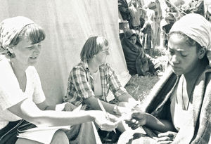 Ethiopia, the Bale Province. From relief- and health work at the Gasera/Goro area, 1980. Nurse