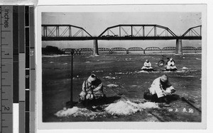 Ice fishing on Han River, Seoul, Korea, ca. 1920-1940