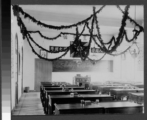 Classroom decorated for Christmas, Boone School, Wuchang, China, 1897