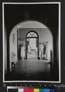 Medical staff standing in hospital corridor, Wuhan, China, ca. 1937