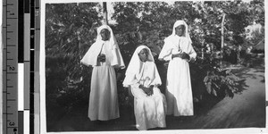 Group portrait of three Sisters, Mwanza, Tanzania, Africa, 1949