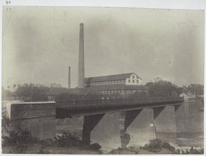 Tile-works in Olavakott with the bridge for the railway to Palghat