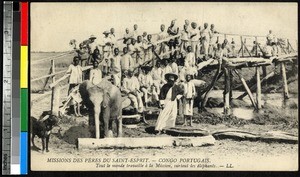 Constructing a bridge at the mission, Congo, ca.1920-1940