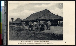 Missionary fathers pose with colonial administrator, Kinkala, Congo Republic, ca.1900-1930