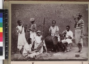 Group of musicians playing traditional instruments, Madagascar, ca. 1913