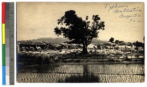 Typhoon destruction of homes and boats, Guangdong, China, ca.1913-1923