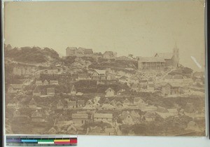 Ambatovinaky with the Lutheran Church and school, Antananarivo, Madagascar, ca.1875