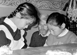 Thorkild Schousboe Laursen, Chairman of the Danish Santal Mission, with children at an art scho