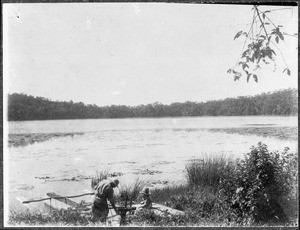 European man and boy at Lake Duluti, Arusha, Tanzania, 1928