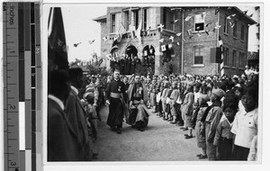 Archbishop Marella and Monsignor Morris leading procession, Peng Yang, Korea, ca. 1920-1940