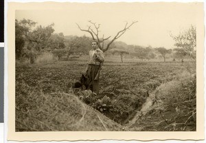 Paulo Lombardo with gun and guinea fowls, Ethiopia, 1952