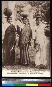 Girls carrying water jugs, Bengaluru, India, ca.1920-1940