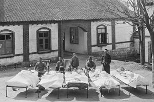 Antung Hospital, Manchuria. Evangelist Wang has sung and spoken for these patients receiving su