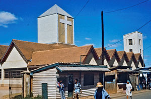 Mission at the bottom - City Mission in Madagascar. The church, known as the "67 acre church" i