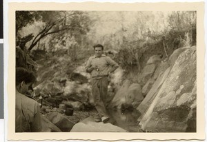 Paulo Lombardo and Dr. Gunnar Kvissberg during a breakfast break, Ethiopia, 1952