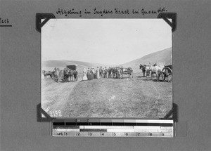 People and horse-drawn carriages near Genadendal, South Africa